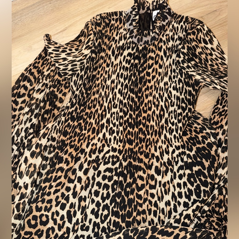 Ganni Leopard Pleated Georgette Dress - Picture 10 of 13